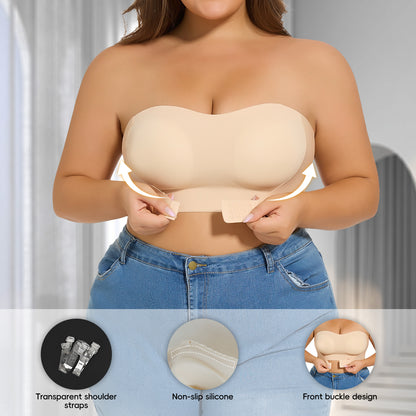 Seamless Strapless Front-Closure Bra – Padded, Cross-Band Support for All-Day Comfort